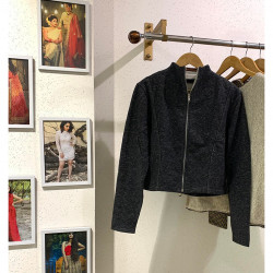 Casual Black Short Winter Crop Jacket For Women, Size - L