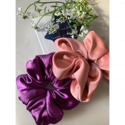 Satin Scrunchies, Pink & Purple Hair Accessories, Elastic Ties For Women, Pack  Of 2