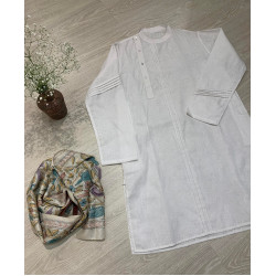 Modern Design White Long Kurta For Men With Full Sleeves