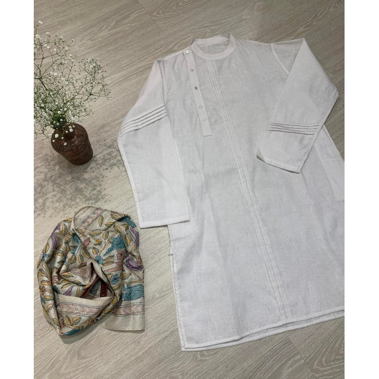 Modern Design White Long Kurta For Men With Full Sleeves