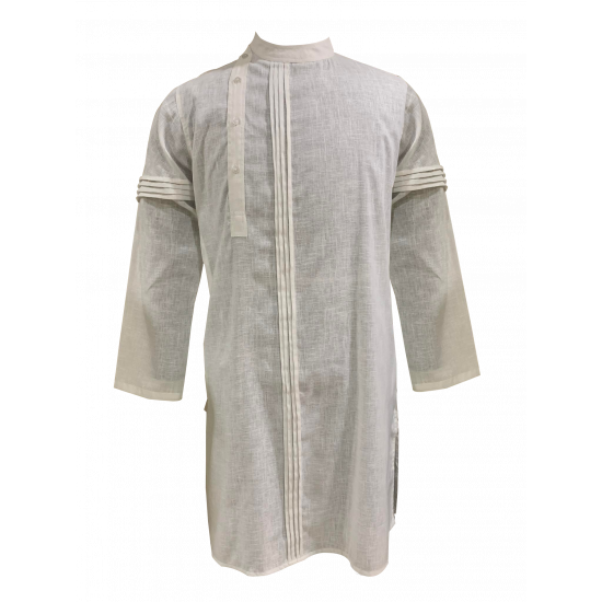 Modern Design White Long Kurta For Men With Full Sleeves