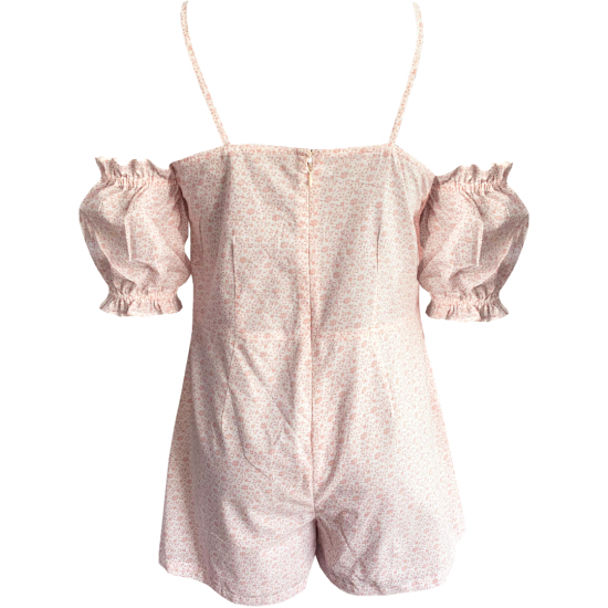 White & Light Pink Short Cotton Jumpsuit Dress For Women