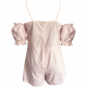 White & Light Pink Short Cotton Jumpsuit Dress For Women