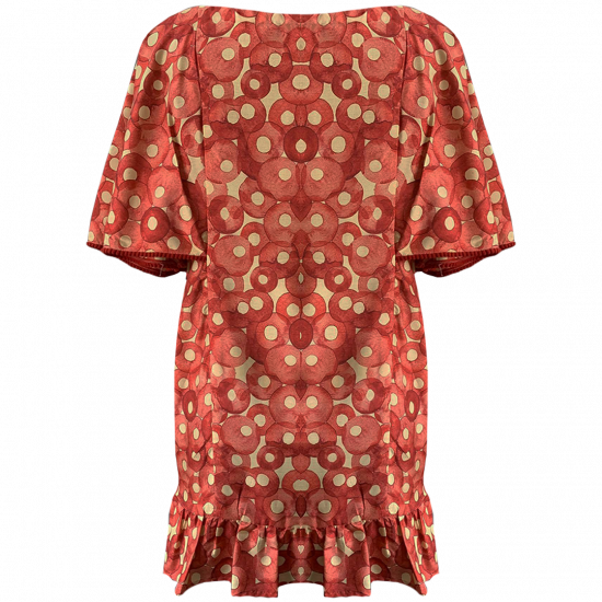 Red & Cream Printed Polyester Short Summer Dress For Women 
