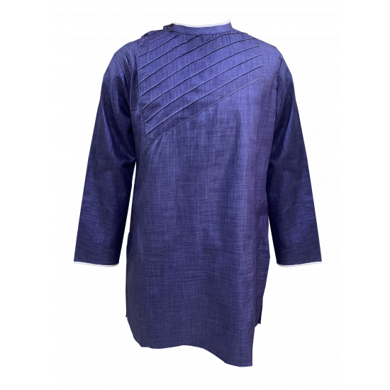 Blue Fancy Design Linen Fabric Long Kurta For Men