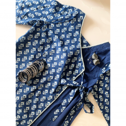 Blue V-Neck Medium Length Cotton Kurti For Women