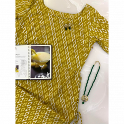 Yellow Summery Fabric Printed Cotton Kurti For Women