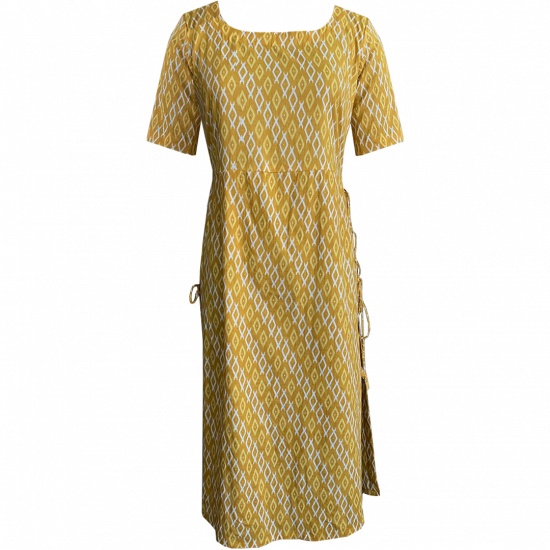Yellow Summery Fabric Printed Cotton Kurti For Women