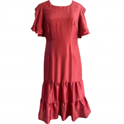 Rust Maroon Matka Silk Fabric Summer Midi Dress For Women