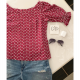 Red Puff Sleeve Cotton Summer Blouse/Top For Women; Sizes - L, M, S, XS
