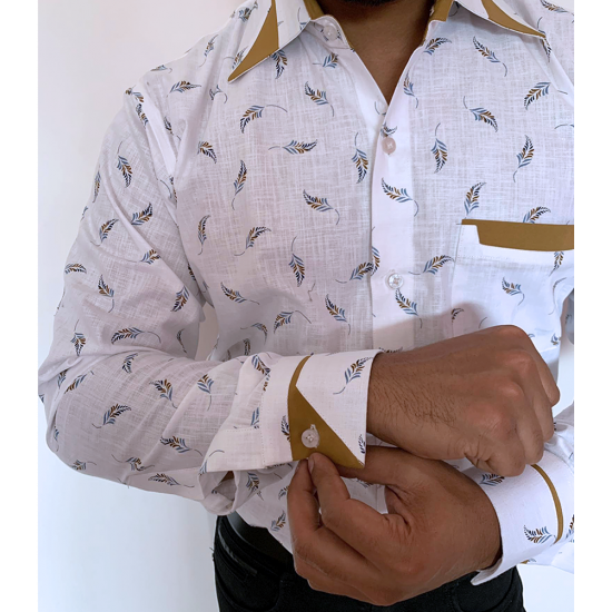 White Printed Cotton Formal Shirt For Men, Unique Modern/Contemporary Fashion