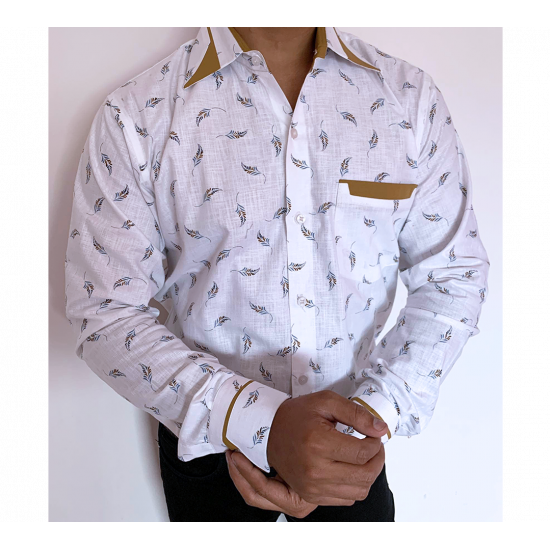 White Printed Cotton Formal Shirt For Men, Unique Modern/Contemporary Fashion