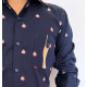 Deep Navy Blue Printed Cotton Blend Full Sleeve Shirt For Men