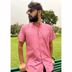 Pink Half Sleeve Linen Shirt For Men 