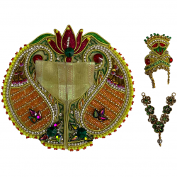 Multicolour Embroidered & Sequins Dress For Laddu Gopal With Mukut And Necklace Set, SIZE - 1