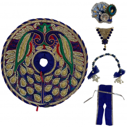 Multicolour Unique Peacock Design Laddu Gopal Dress With Mukut & Necklace Set, SIZE - 3/4