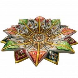 Multicoloured Handcrafted Marble Flower Bowl For Home Decor, 9 Inch Diameter