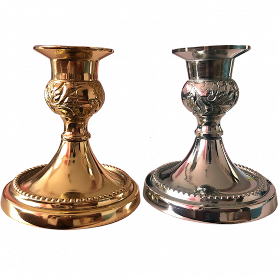 Aluminium Candle Holders With Embossed Design, Set Of 2