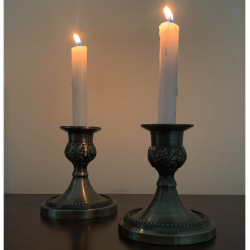 Aluminium Candle Holders With Embossed Design, Set Of 2