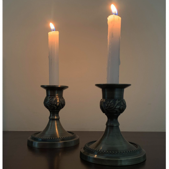 Aluminium Candle Holders With Embossed Design, Set Of 2