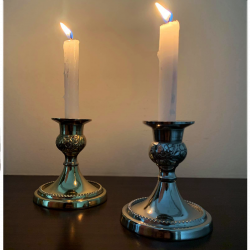 Aluminium Candle Holders With Embossed Design, Set Of 2