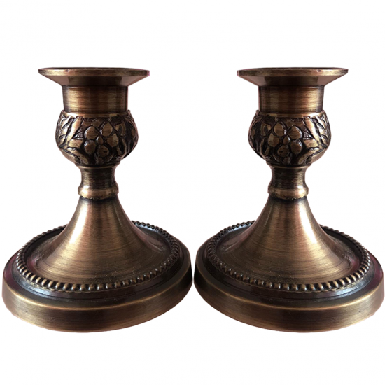 Aluminium Candle Holders With Embossed Design, Set Of 2