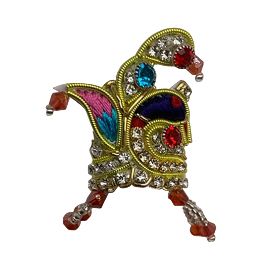 Laddu Gopal, Handmade Yellow & Blue Colour Cotton Heavy Dress with Mukut and Necklace Set, SIZE-1