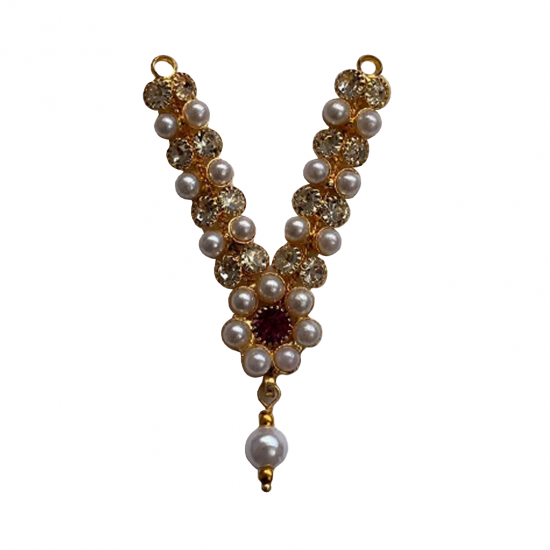 Fancy Pink, Red & Green Embellished Laddu Gopal Dress Along With Mukut & Necklace Set, SIZE - 3/4