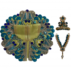 Laddu Gopal, Handmade Yellow & Blue Colour Cotton Heavy Dress with Mukut and Necklace Set, SIZE-1