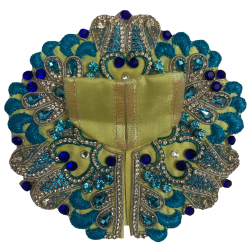 Laddu Gopal, Handmade Yellow & Blue Colour Cotton Heavy Dress with Mukut and Necklace Set, SIZE-1