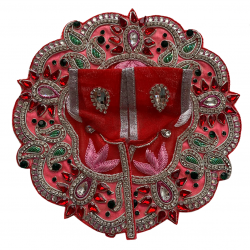 Fancy Pink, Red & Green Embellished Laddu Gopal Dress Along With Mukut & Necklace Set, SIZE - 3/4