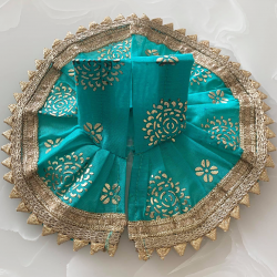 Stunning Turquoise Dress With Golden Lace For Laddu Gopal, Size - 3