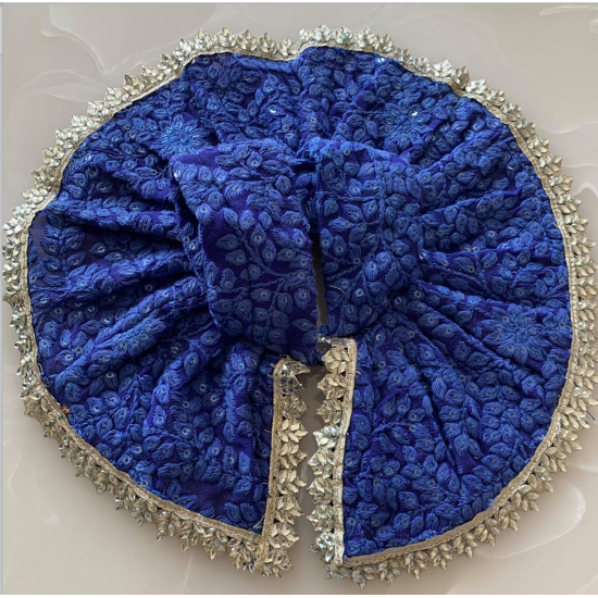 Navy Blue Embroidered Georgette Dress With Silver Lace & Beads For Laddu Gopal. Size - 5