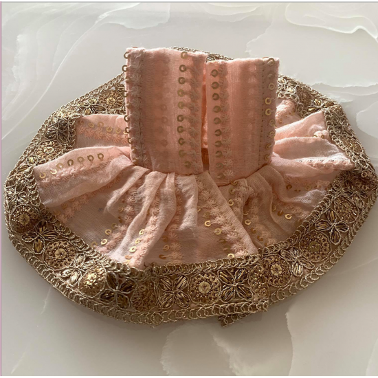 Beautiful Light Pink & Golden Lace Dress For Laddu Gopal, Size - 2