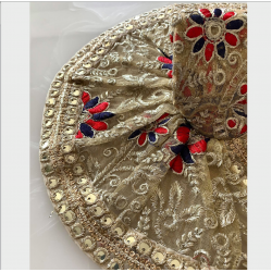 Gorgeous Traditional Golden Embroidered Net Dress Along With Red & Blue Work For Laddu Gopal, Size - 5