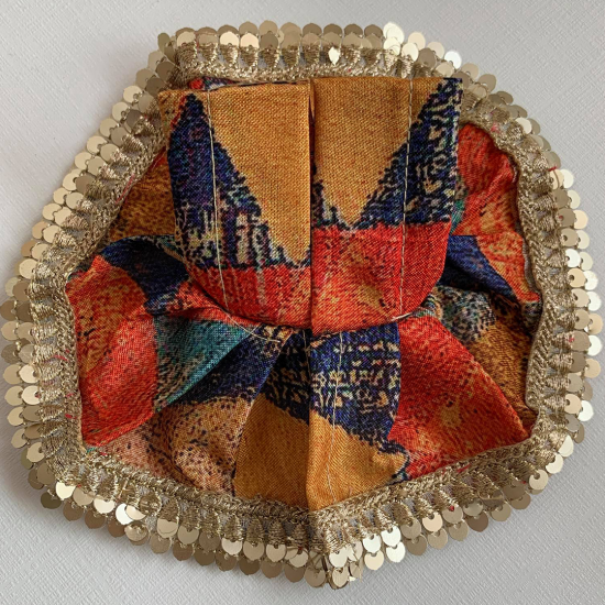 Multicolored Dress With Golden Lace For Laddu Gopal, Size - 1