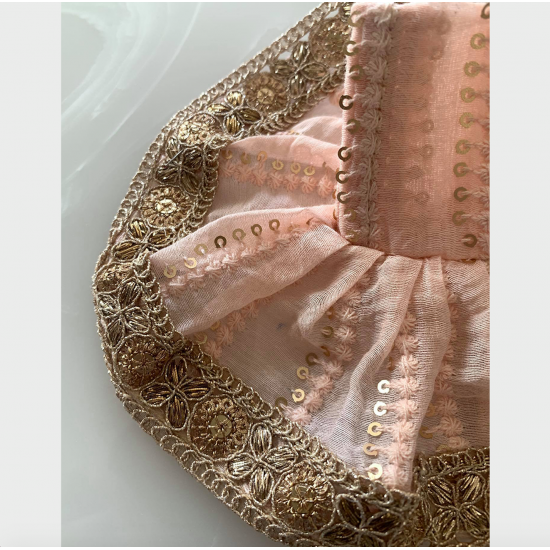 Beautiful Light Pink & Golden Lace Dress For Laddu Gopal, Size - 2