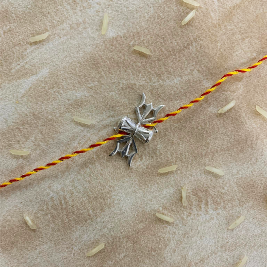 A Silver Damroo/Damru & Trishul Rakhi For Brother For Rakshabandhan