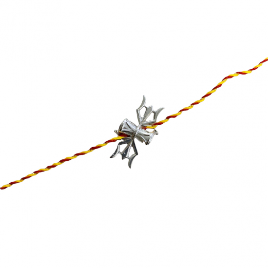 A Silver Damroo/Damru & Trishul Rakhi For Brother For Rakshabandhan