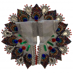 Silver Embroidered Dress With Peacock Colours For Laddu Gopal Along With Heavy Mukut & Necklace Set, SIZE - 0.