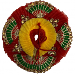 Red Net Laddu Gopal Dress with Colorful Design Mukut & Mala SIZE-1