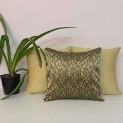 Gorgeous Antique Golden & Black Cover Along With Dull Yellow Cushion Covers, Set of 3, Size - 16*16 inches